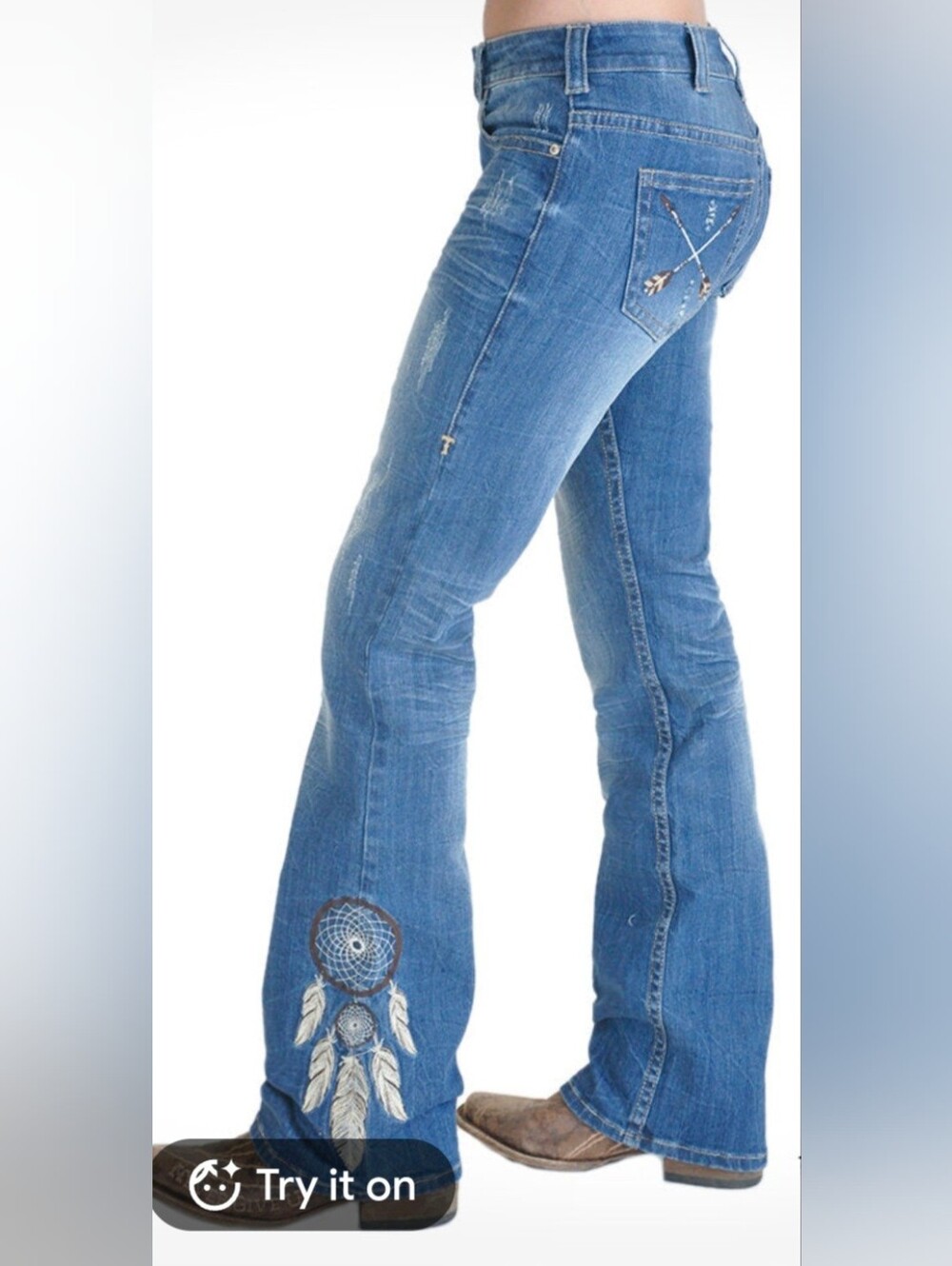 Cowgirl Tuff Co "Catchin The Dream" Bootcut Jeans Embroidered Western 29x37 Tall